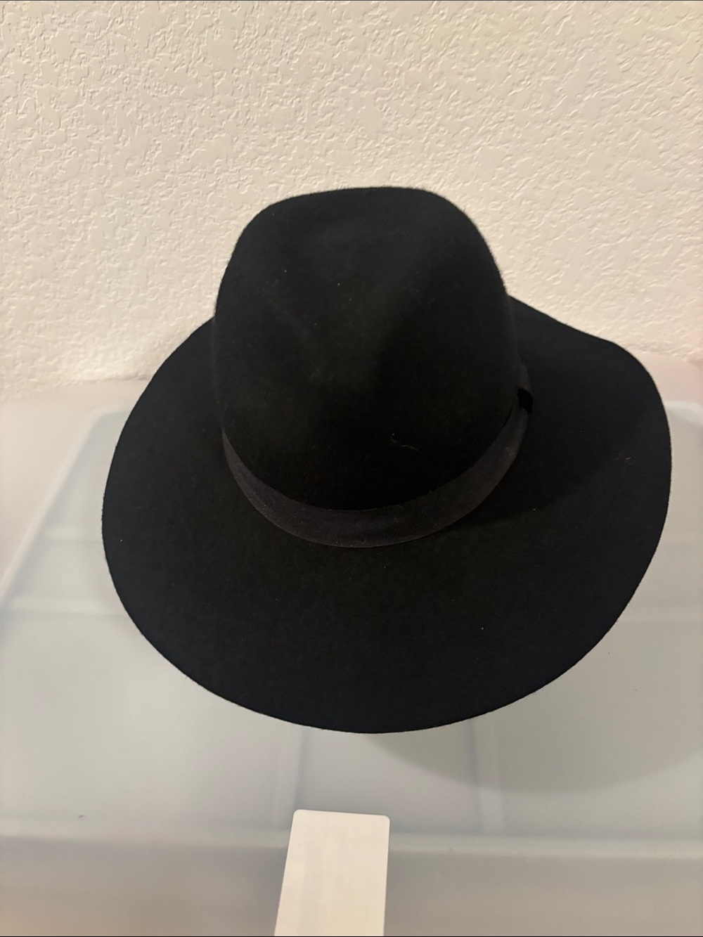 Cotton On Black Wide-Brim Felt Hat SZ O/S 100% Wool ribbon trim floppy brim